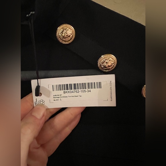 Karen Millen Bandage Knit Military Trim And Mesh Top Black L - Picture 6 of 8